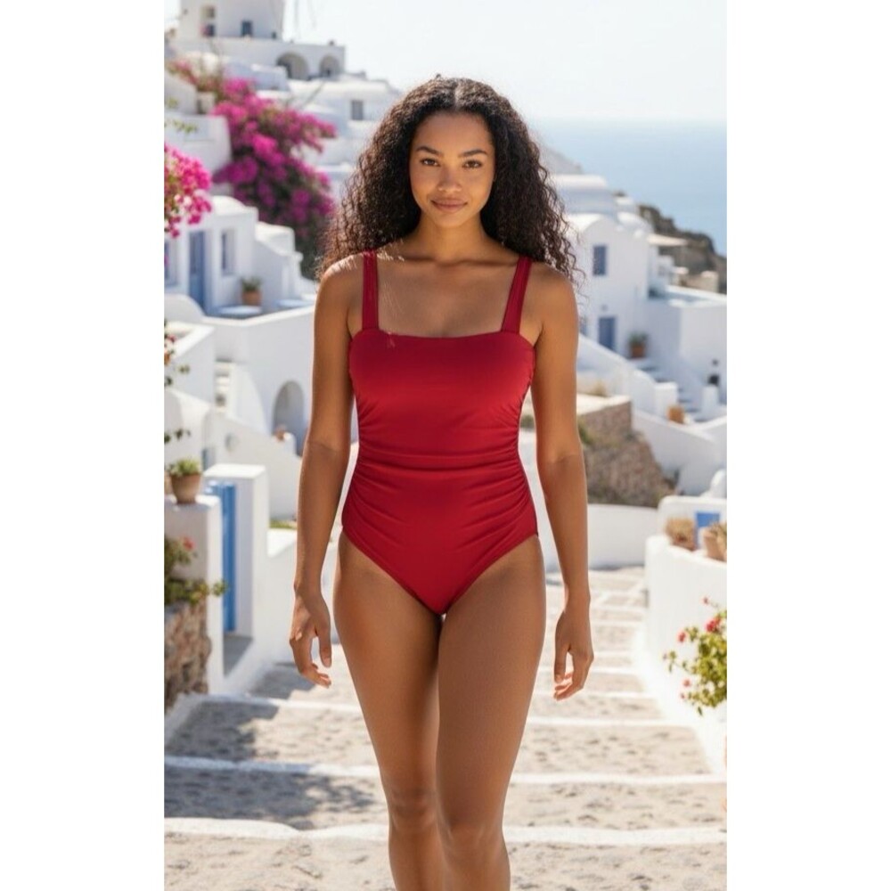Firpearl one piece NEW! womens swimsuit sz 16 red ruched sides gorpcore